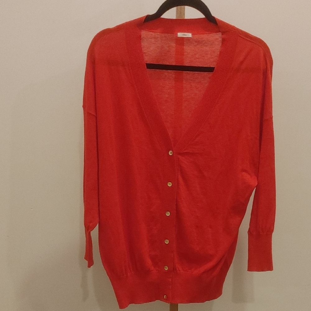 Vibrant Red V-Neck Cardigan Sweater